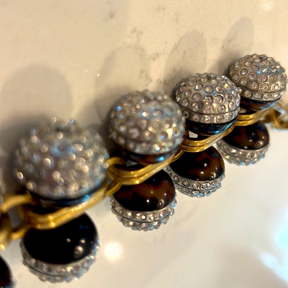 J. Crew Gold Tone Link Necklace w/ Tortoise and Clear Rhinestones